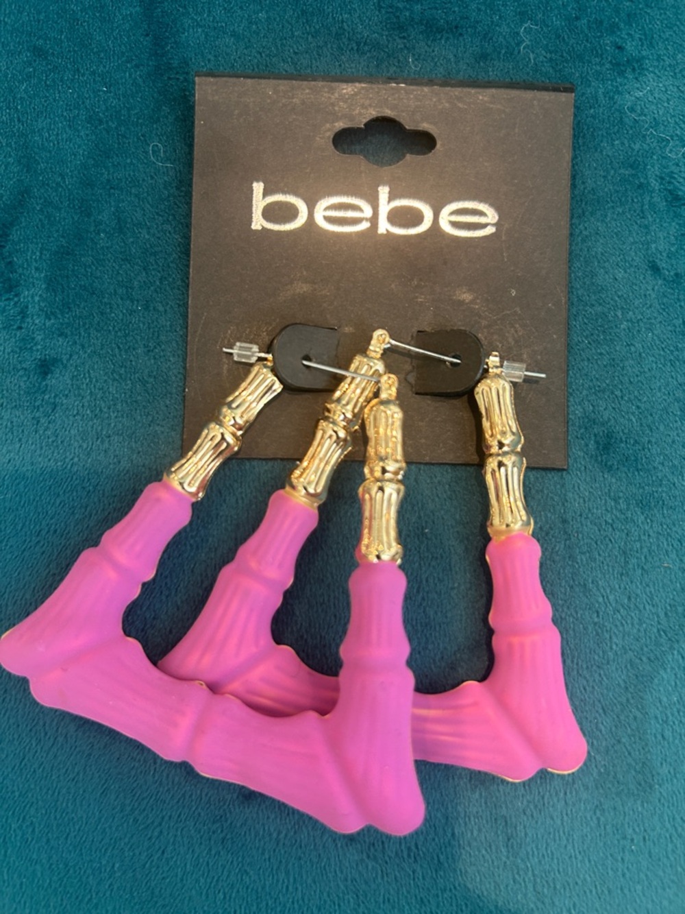 bebe Pink & Gold Trapazoid Bamboo-Style Hoop Earrings